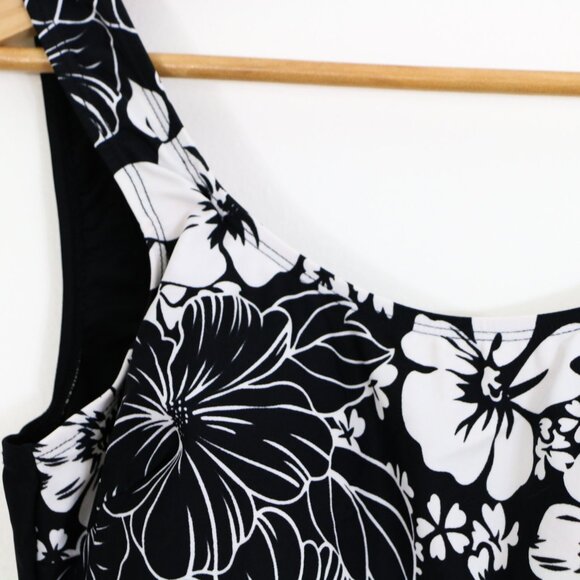 *Shore Shapes Black and White Tropical Floral Print One Piece Bathing Suit - Picture 5 of 9